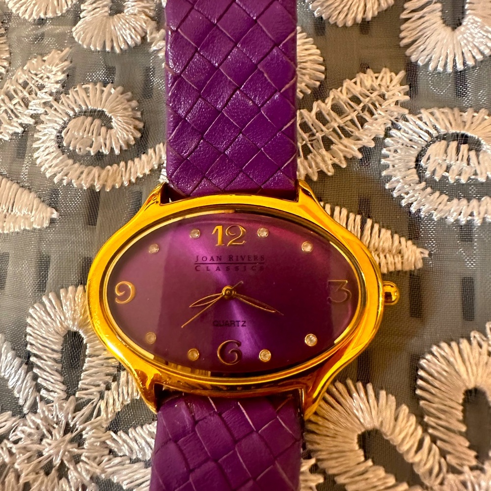 Joan Rivers watch 39mm Gold Tone Oval Purple Dial